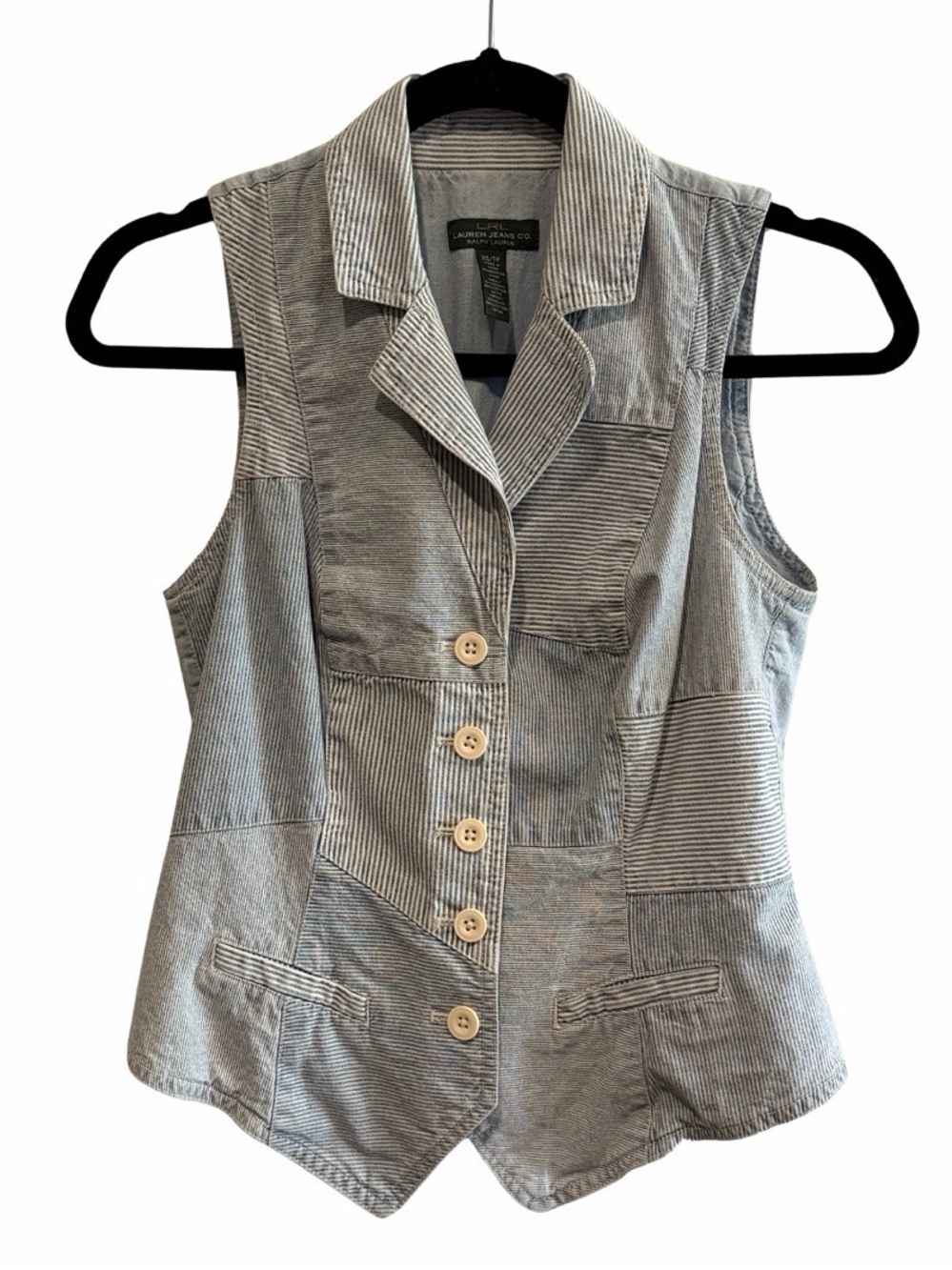 Lauren Ralph Lauren Jeans Co. Blue Denim Striped Patchwork Vest
